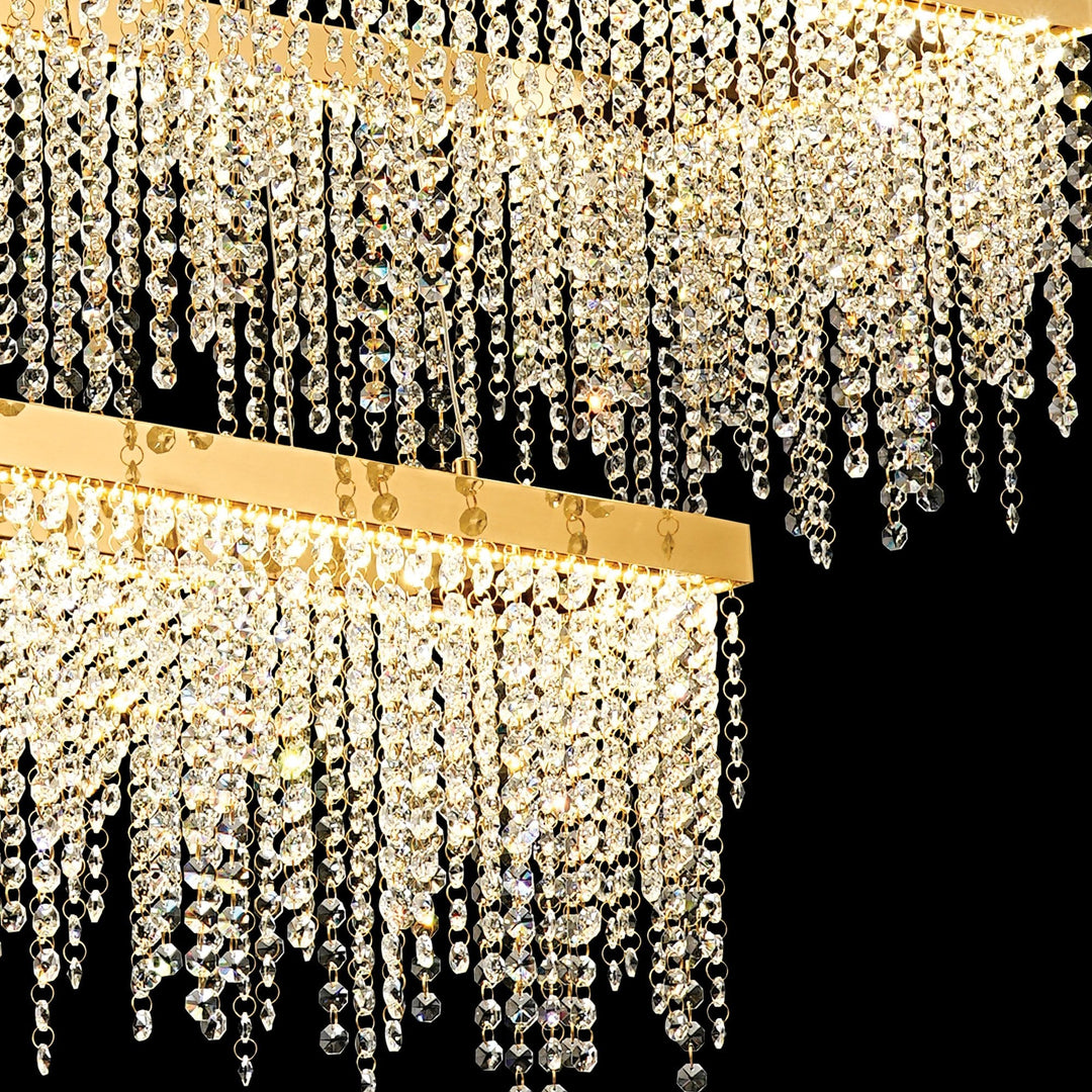 Diyas IL32876 Bano Rectangular 2 Tier Dimmable Pendant 65W LED French Gold / Crystal Chain