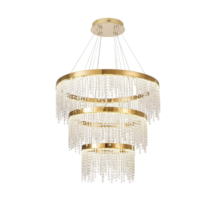 Diyas IL32916 Bano Round 3 Tier Dimmable Pendant 90W LED French Gold / Crystal Chain