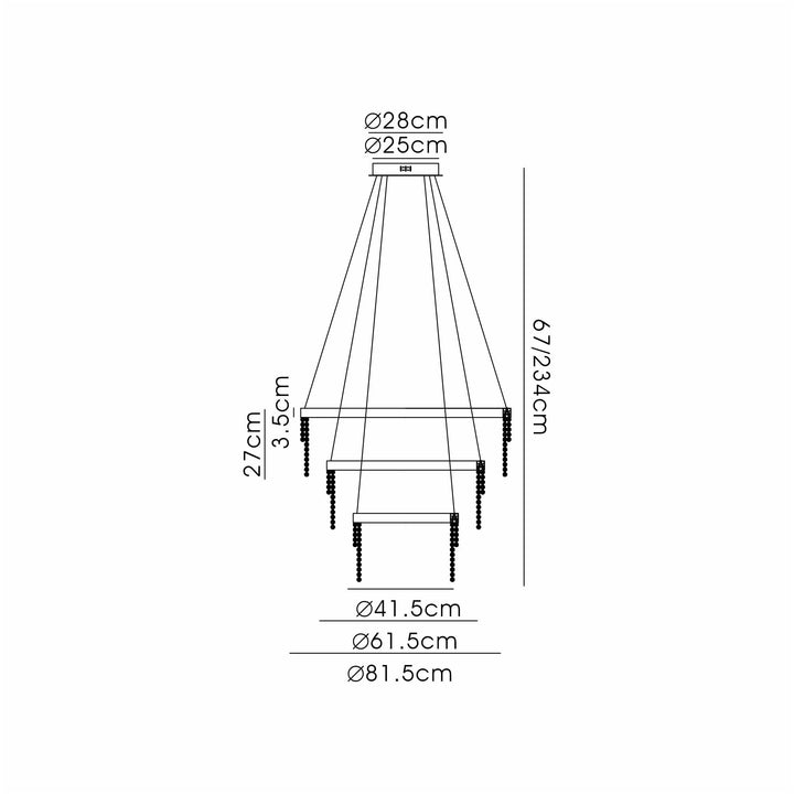 Diyas IL32916 Bano Round 3 Tier Dimmable Pendant 90W LED French Gold / Crystal Chain