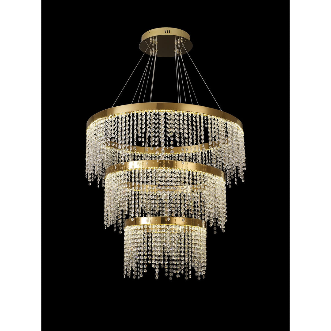 Diyas IL32916 Bano Round 3 Tier Dimmable Pendant 90W LED French Gold / Crystal Chain