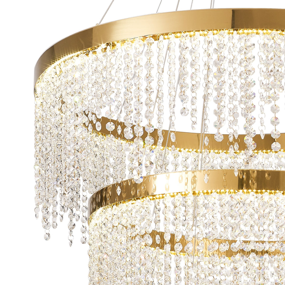 Diyas IL32916 Bano Round 3 Tier Dimmable Pendant 90W LED French Gold / Crystal Chain