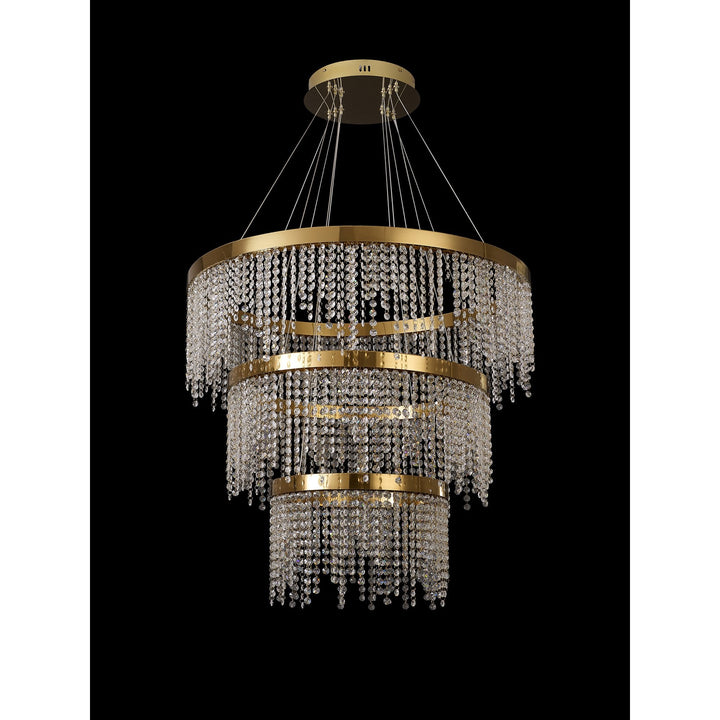 Diyas IL32916 Bano Round 3 Tier Dimmable Pendant 90W LED French Gold / Crystal Chain