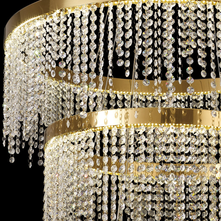 Diyas IL32916 Bano Round 3 Tier Dimmable Pendant 90W LED French Gold / Crystal Chain