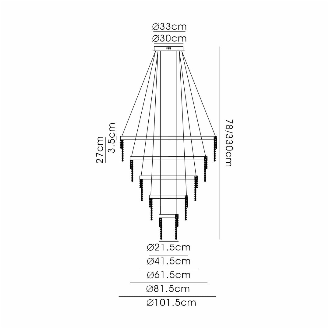 Diyas IL32917 Bano Round 5 Tier Dimmable Pendant 150W LED French Gold / Crystal Chain