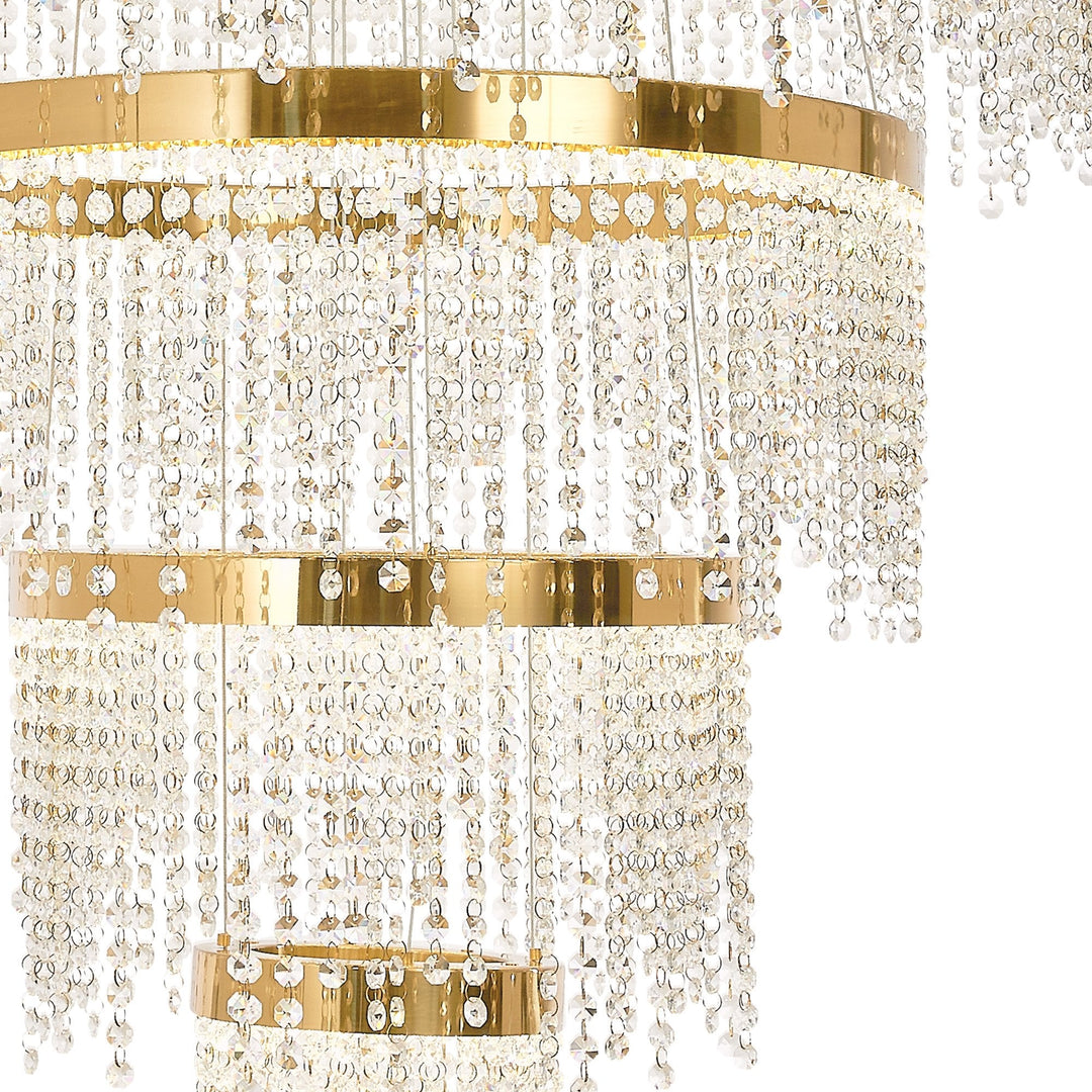 Diyas IL32917 Bano Round 5 Tier Dimmable Pendant 150W LED French Gold / Crystal Chain