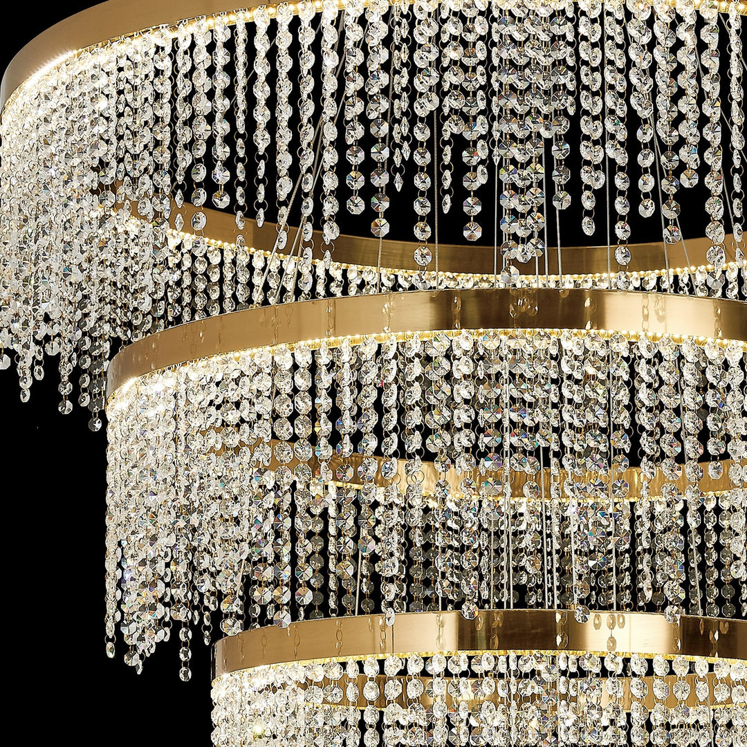 Diyas IL32917 Bano Round 5 Tier Dimmable Pendant 150W LED French Gold / Crystal Chain