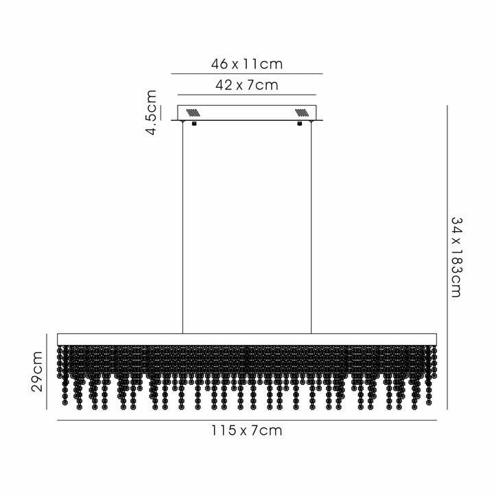 Diyas IL32866 Bano Linear Dimmable Pendant 40W LED Polished Chrome / Crystal Chain