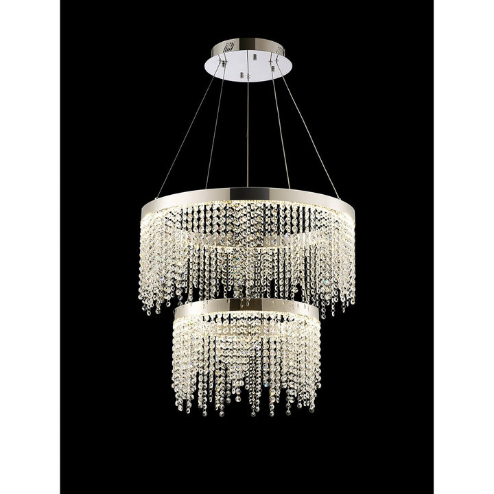 Diyas IL32861 Bano Round 2 Tier Dimmable Pendant 47W LED Polished Chrome / Crystal Chain