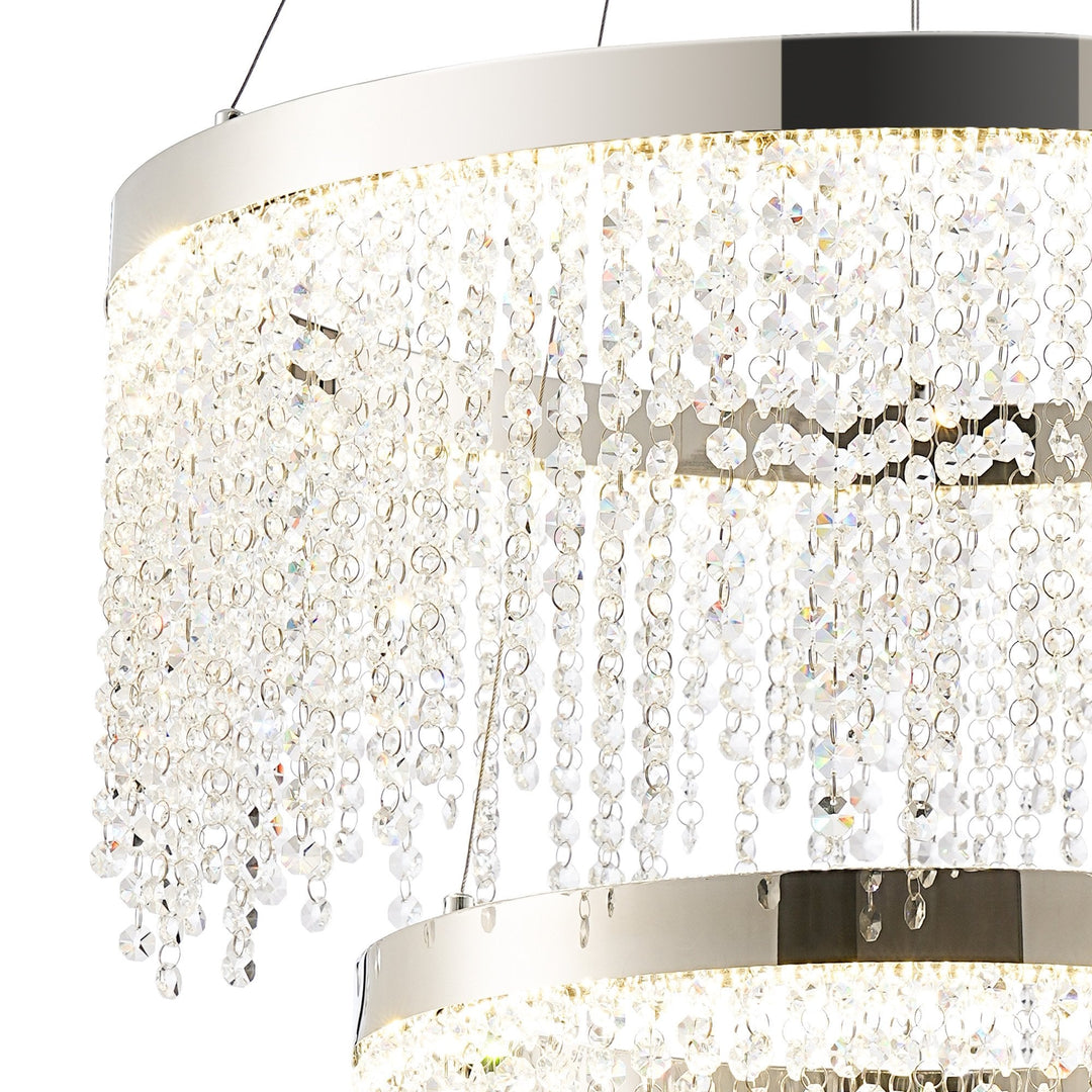 Diyas IL32861 Bano Round 2 Tier Dimmable Pendant 47W LED Polished Chrome / Crystal Chain