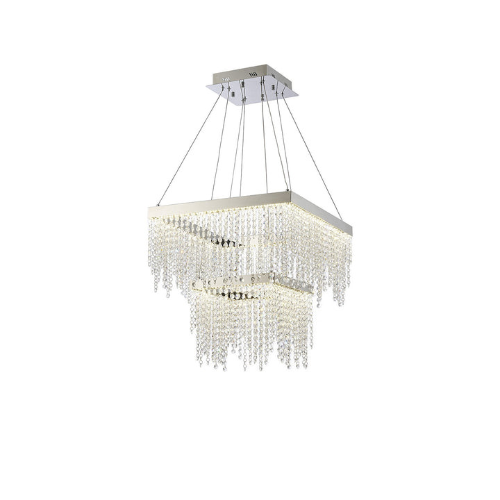 Diyas IL32863 Bano Square 2 Tier Dimmable Pendant 47W LED Polished Chrome / Crystal Chain