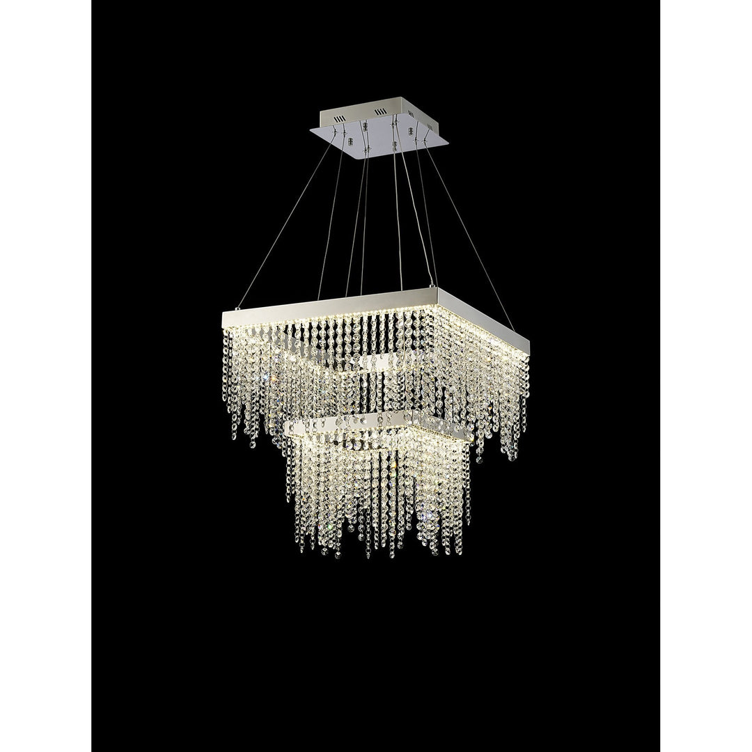 Diyas IL32863 Bano Square 2 Tier Dimmable Pendant 47W LED Polished Chrome / Crystal Chain