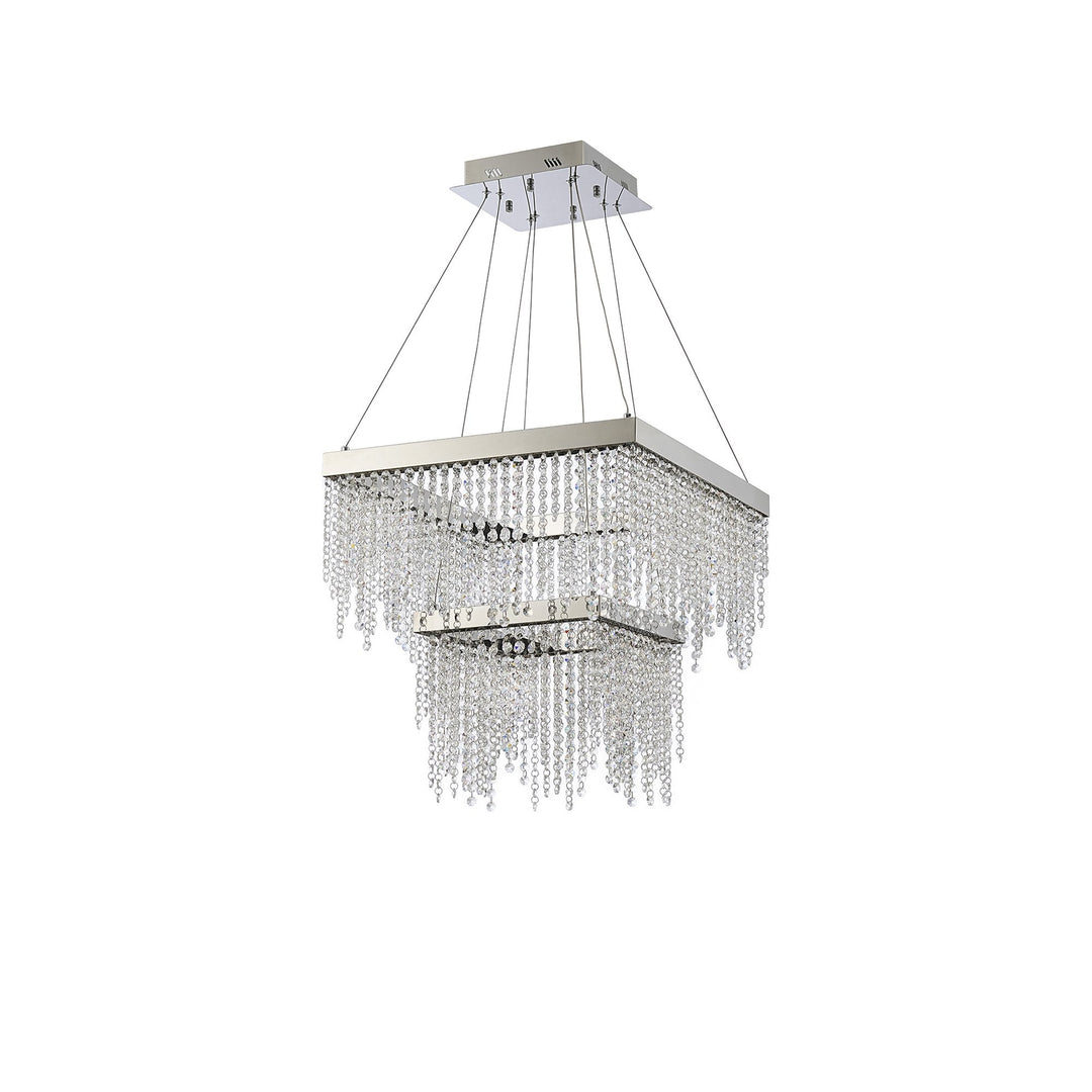 Diyas IL32863 Bano Square 2 Tier Dimmable Pendant 47W LED Polished Chrome / Crystal Chain