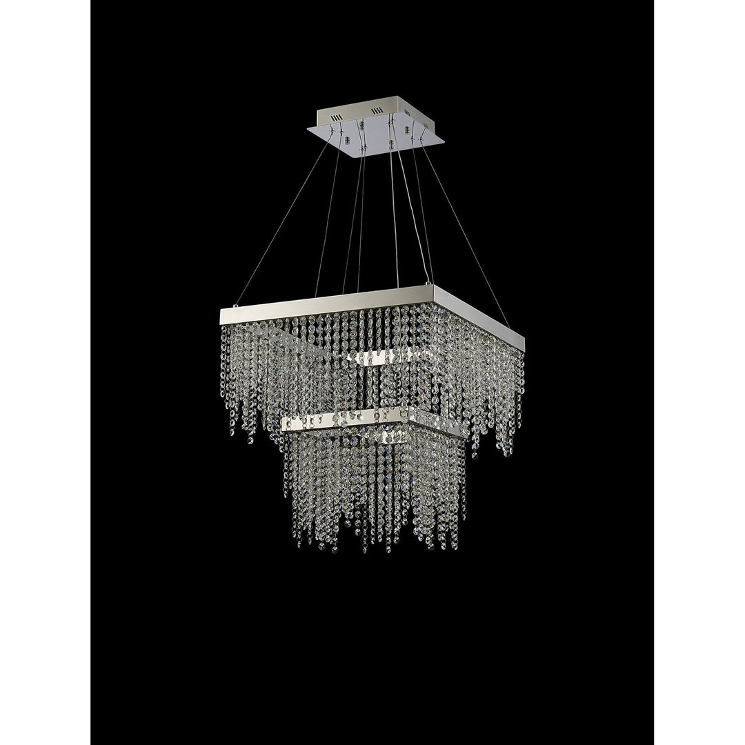 Diyas IL32863 Bano Square 2 Tier Dimmable Pendant 47W LED Polished Chrome / Crystal Chain