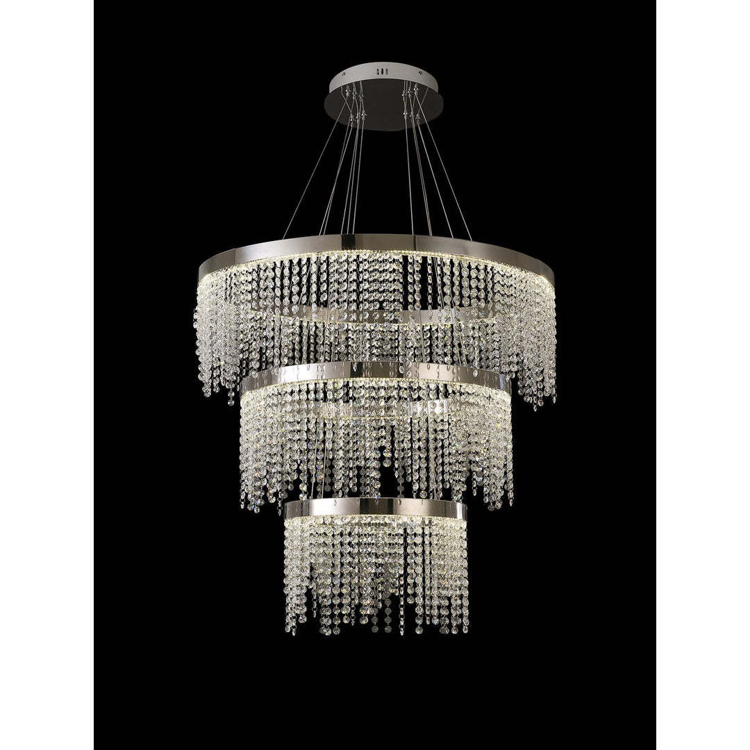 Diyas IL32914 Bano Round 3 Tier Dimmable Pendant 90W LED Polished Chrome / Crystal Chain