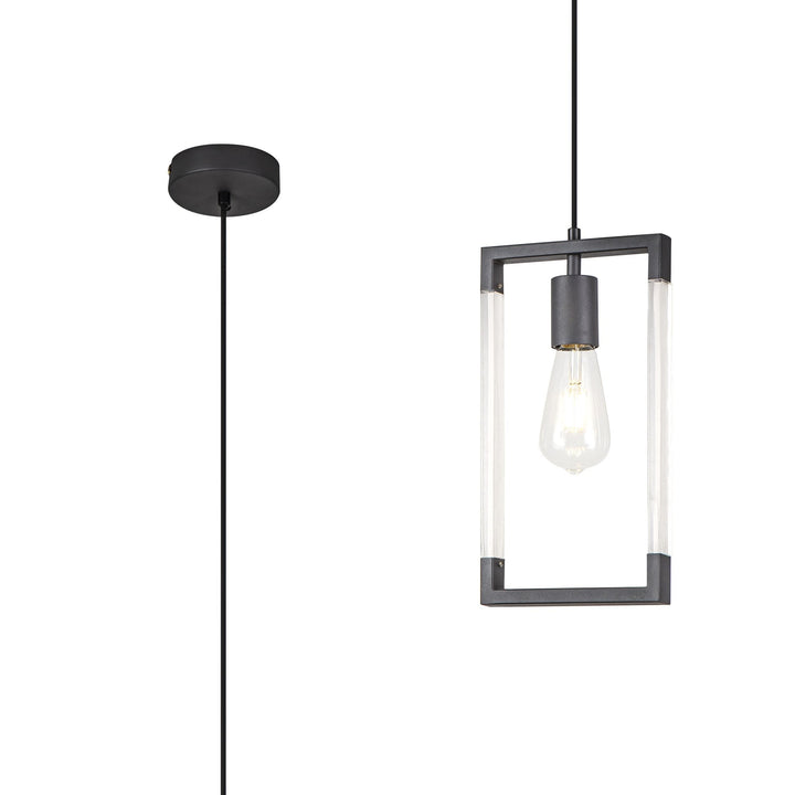 Diyas IL32850 Canto Single Rectangle Pendant 1 Light E27 Graphite/Acrylic