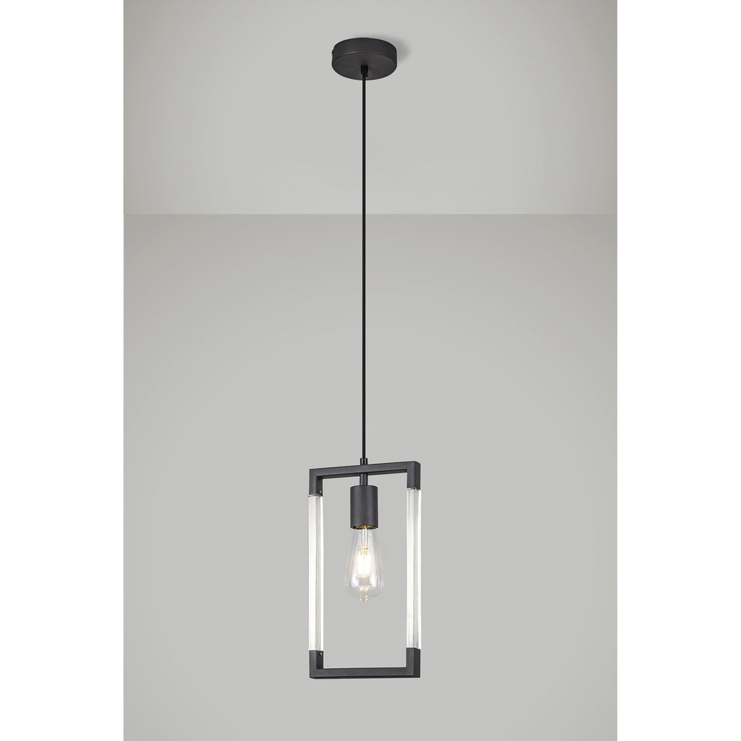 Diyas IL32850 Canto Single Rectangle Pendant 1 Light E27 Graphite/Acrylic