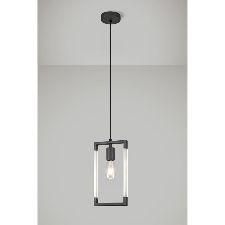 Diyas IL32850 Canto Single Rectangle Pendant 1 Light E27 Graphite/Acrylic