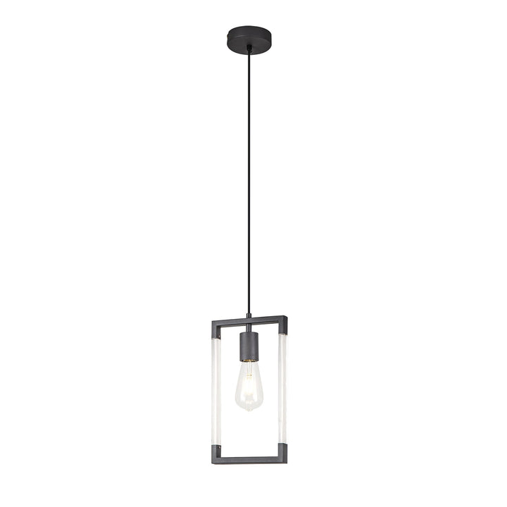 Diyas IL32850 Canto Single Rectangle Pendant 1 Light E27 Graphite/Acrylic