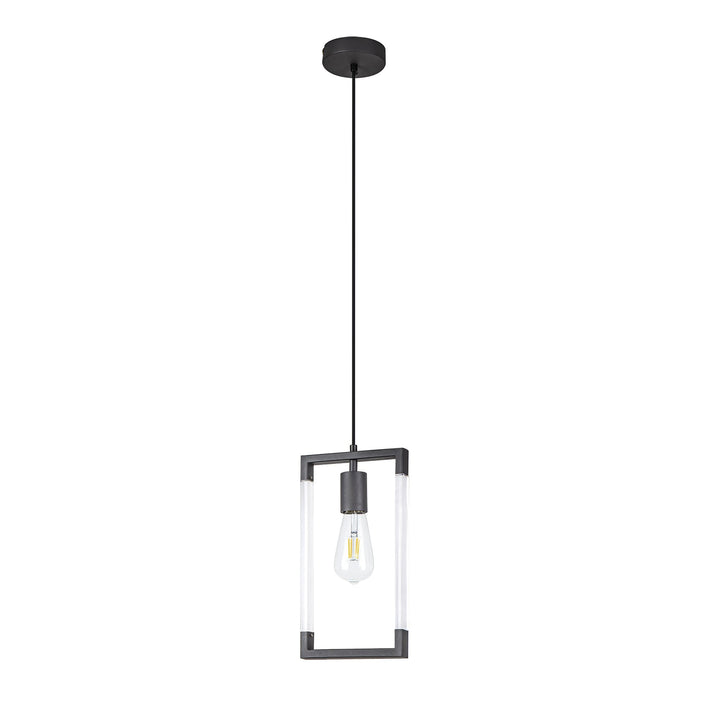 Diyas IL32850 Canto Single Rectangle Pendant 1 Light E27 Graphite/Acrylic