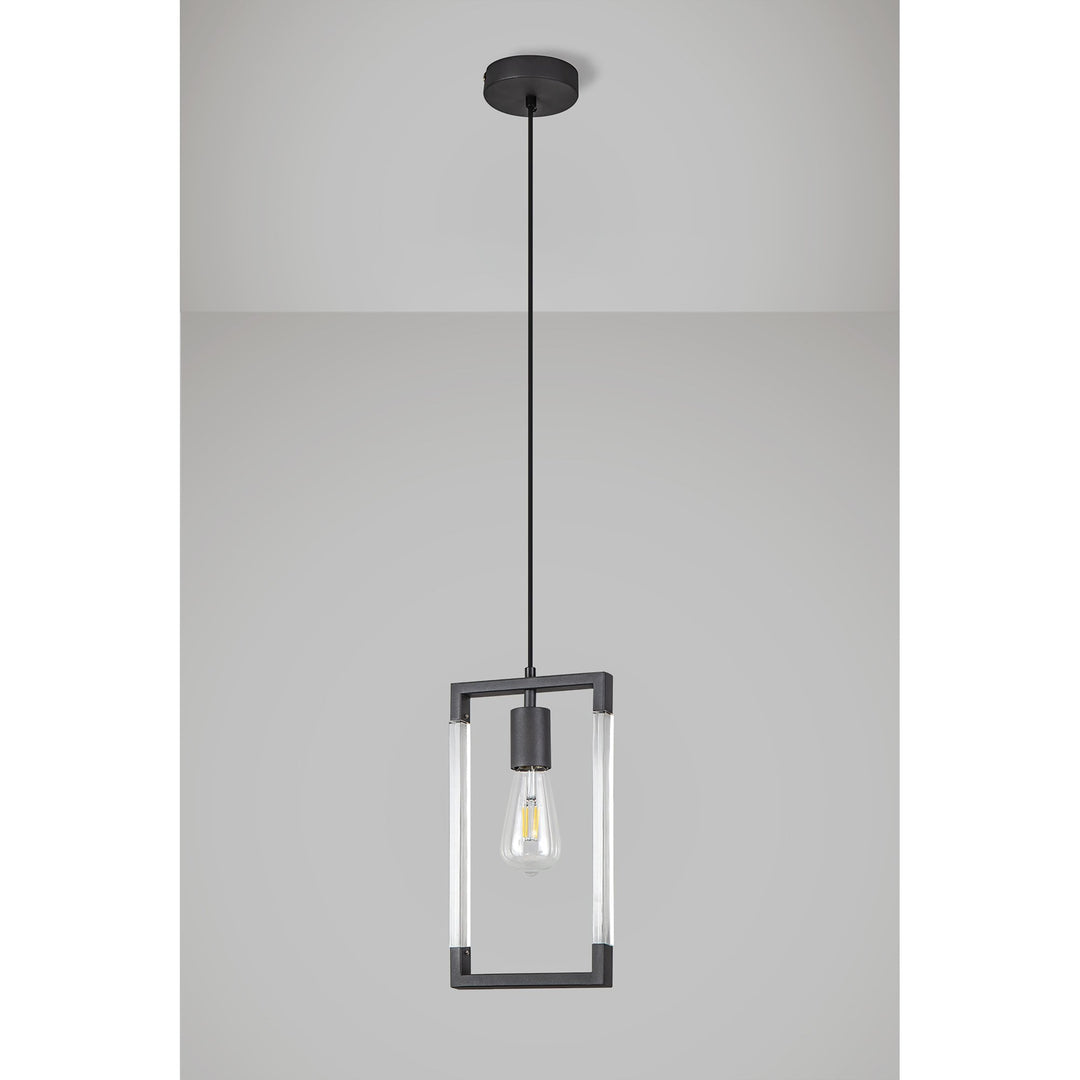 Diyas IL32850 Canto Single Rectangle Pendant 1 Light E27 Graphite/Acrylic