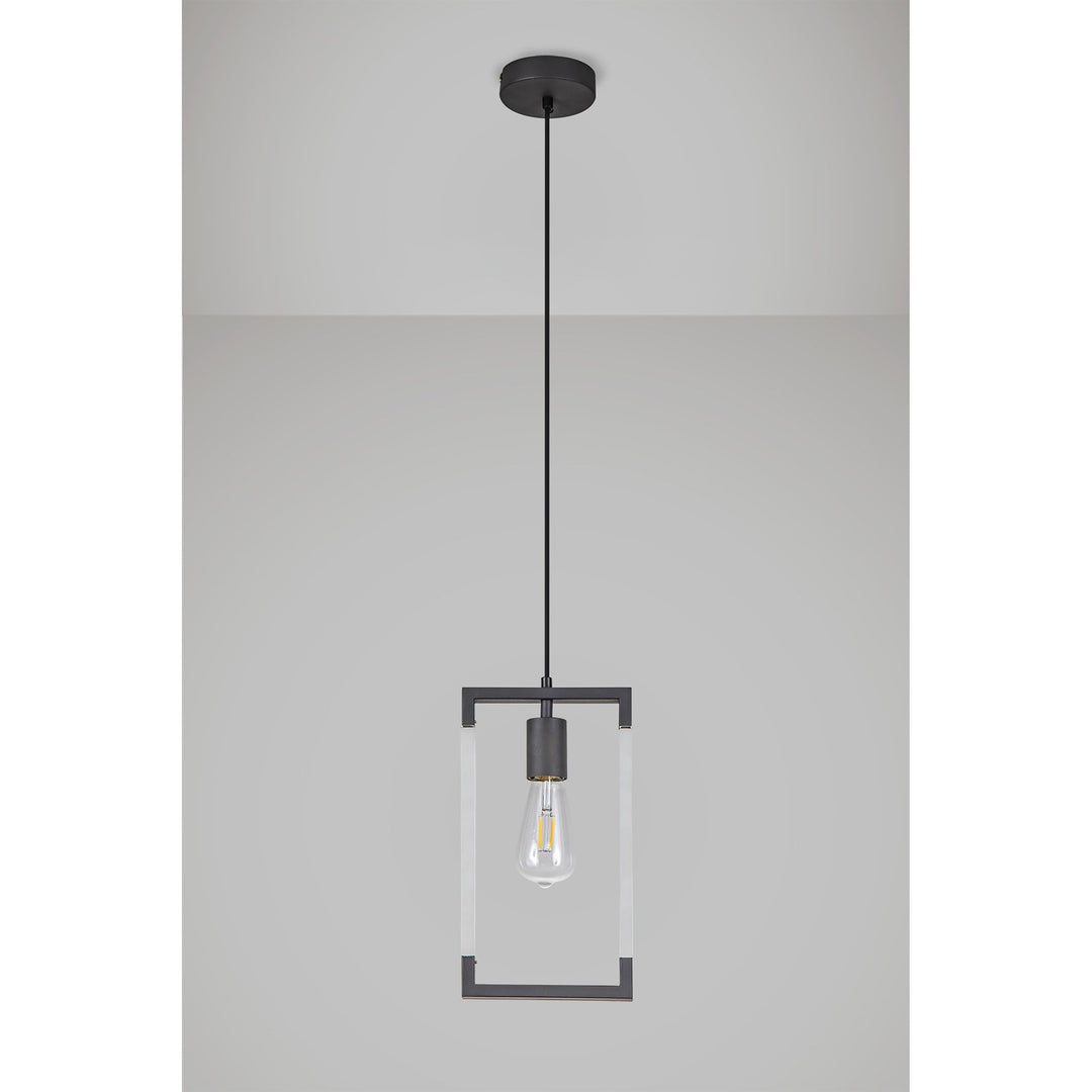 Diyas IL32850 Canto Single Rectangle Pendant 1 Light E27 Graphite/Acrylic