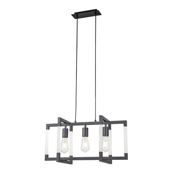 Diyas IL32852 Canto Rectangular Pendant 3 Light E27 Graphite/Acrylic