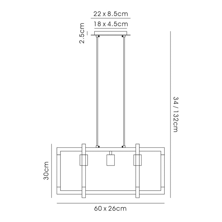 Diyas IL32852 Canto Rectangular Pendant 3 Light E27 Graphite/Acrylic