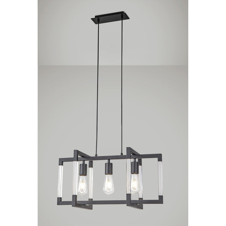 Diyas IL32852 Canto Rectangular Pendant 3 Light E27 Graphite/Acrylic