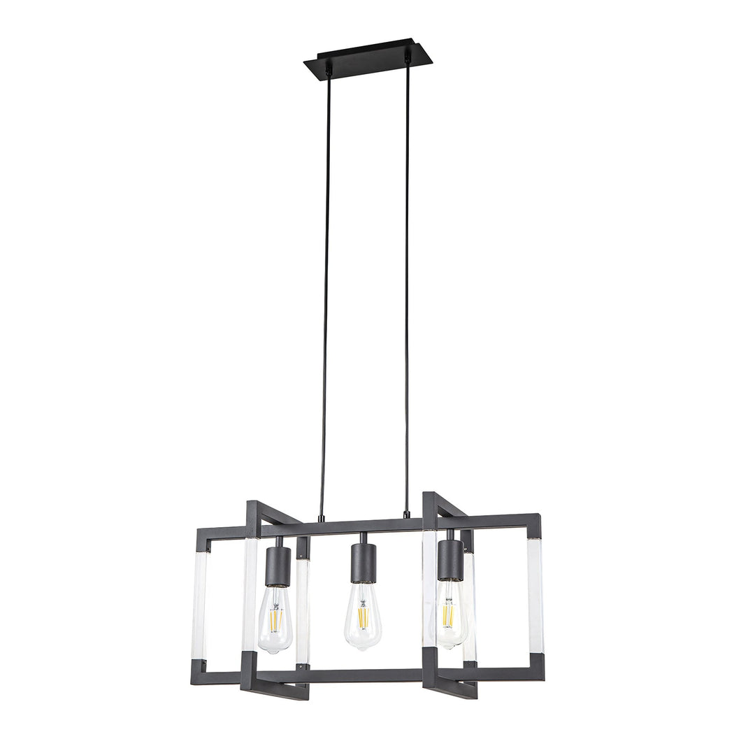 Diyas IL32852 Canto Rectangular Pendant 3 Light E27 Graphite/Acrylic