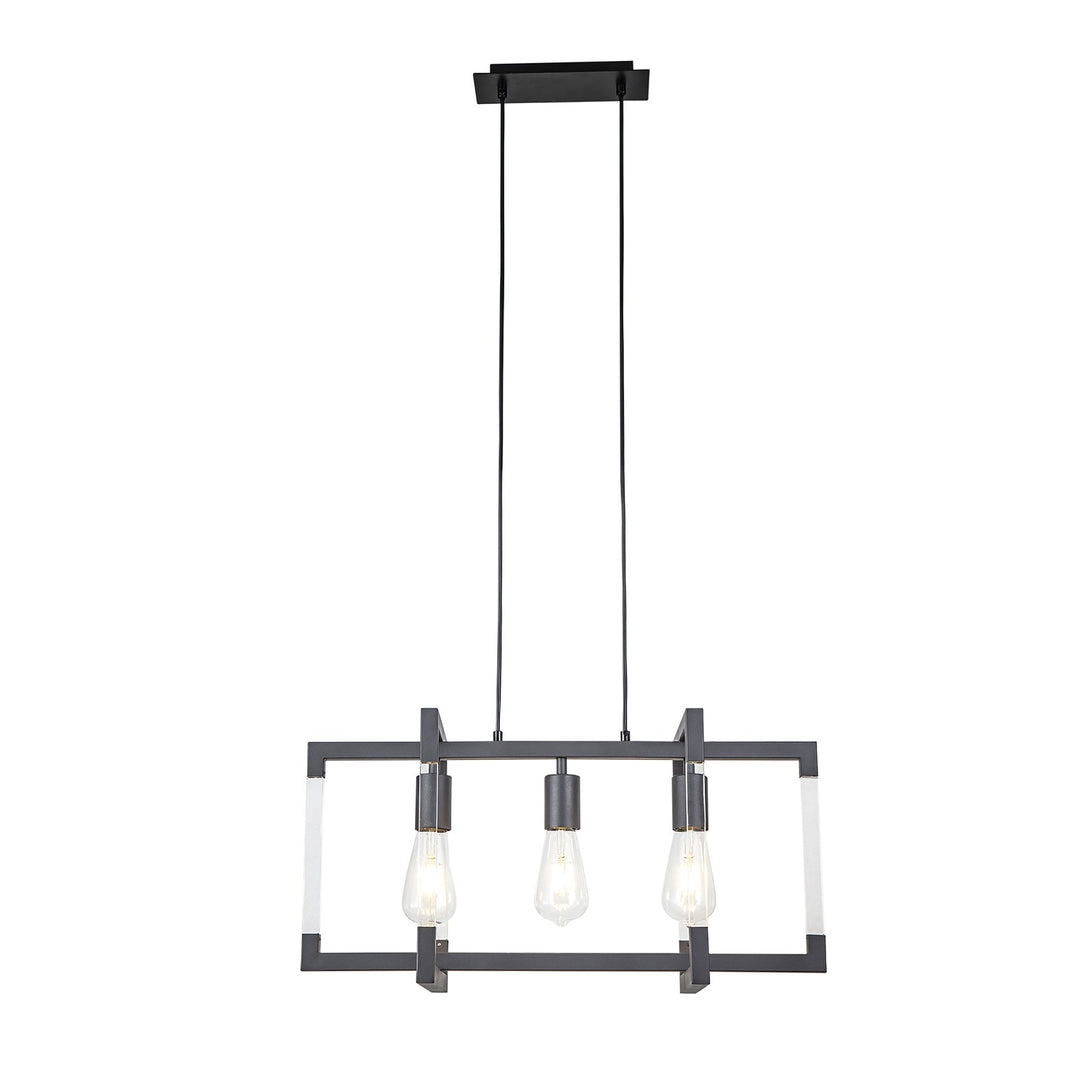 Diyas IL32852 Canto Rectangular Pendant 3 Light E27 Graphite/Acrylic