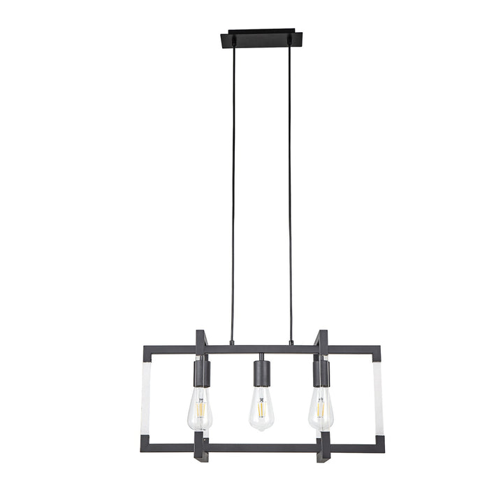 Diyas IL32852 Canto Rectangular Pendant 3 Light E27 Graphite/Acrylic