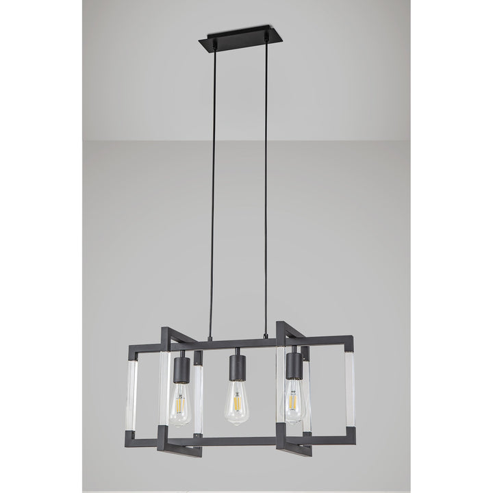 Diyas IL32852 Canto Rectangular Pendant 3 Light E27 Graphite/Acrylic