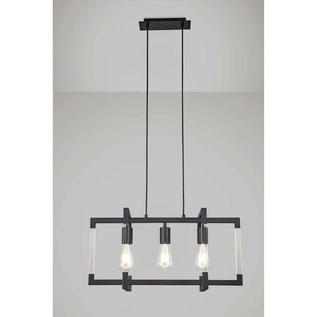 Diyas IL32852 Canto Rectangular Pendant 3 Light E27 Graphite/Acrylic