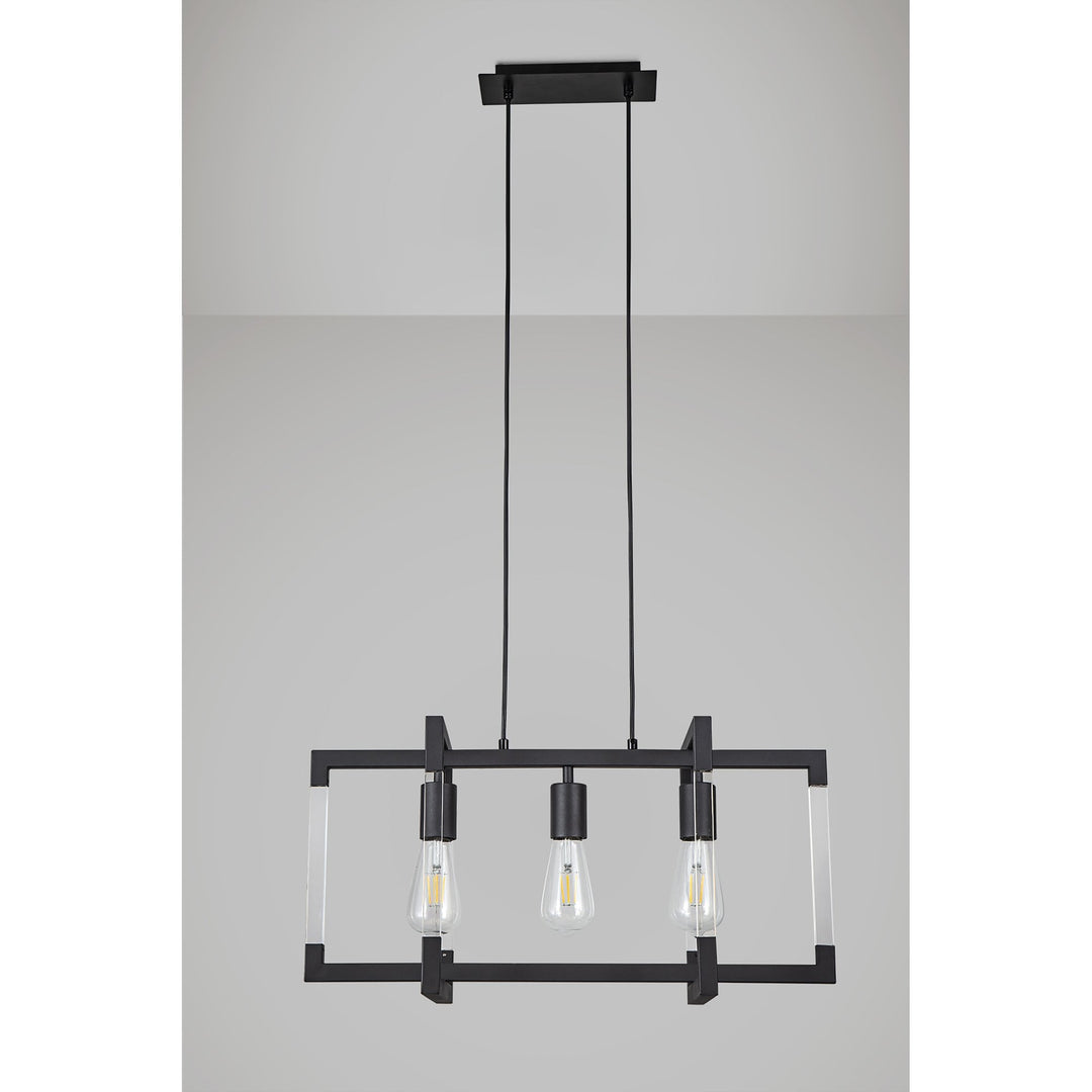 Diyas IL32852 Canto Rectangular Pendant 3 Light E27 Graphite/Acrylic