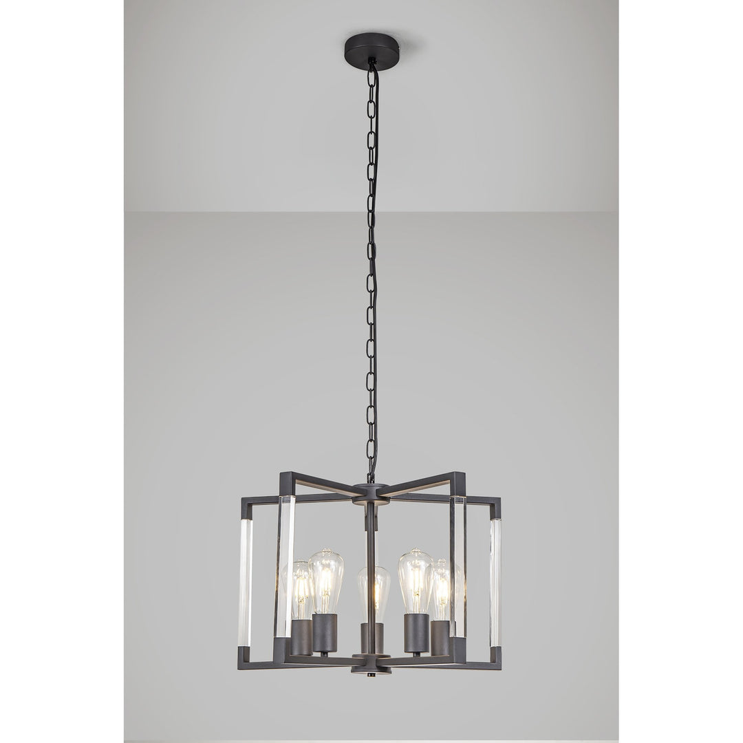 Diyas IL32854 Canto Pendant 5 Light E27 Graphite/Acrylic