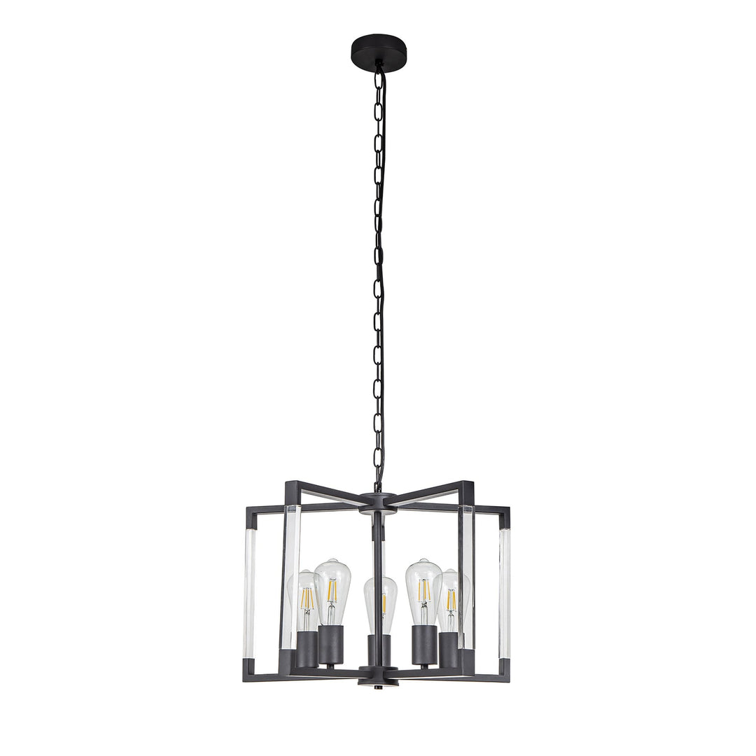 Diyas IL32854 Canto Pendant 5 Light E27 Graphite/Acrylic