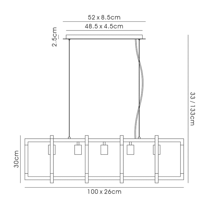 Diyas IL32853 Canto Rectangular Pendant 5 Light E27 Graphite/Acrylic