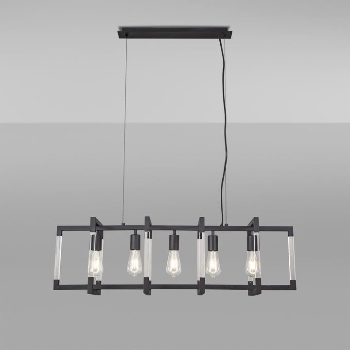 Diyas IL32853 Canto Rectangular Pendant 5 Light E27 Graphite/Acrylic