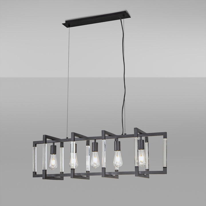 Diyas IL32853 Canto Rectangular Pendant 5 Light E27 Graphite/Acrylic