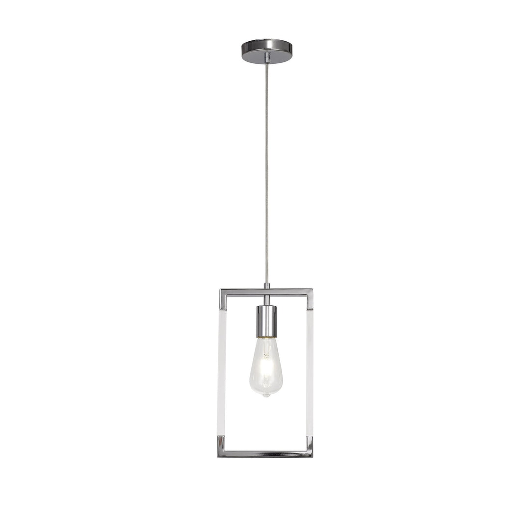 Diyas IL32780 Canto Single Rectangle Pendant 1 Light E27 Polished Nickel/Acrylic