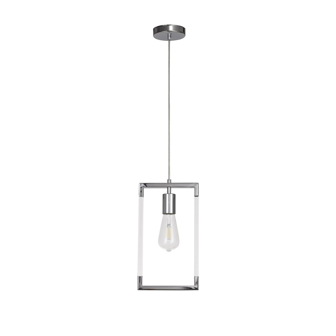 Diyas IL32780 Canto Single Rectangle Pendant 1 Light E27 Polished Nickel/Acrylic