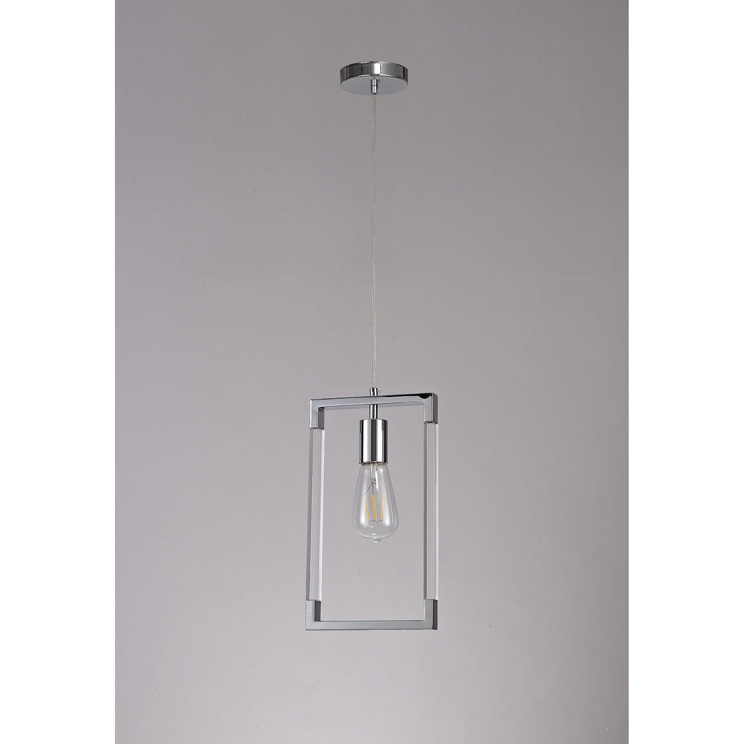 Diyas IL32780 Canto Single Rectangle Pendant 1 Light E27 Polished Nickel/Acrylic