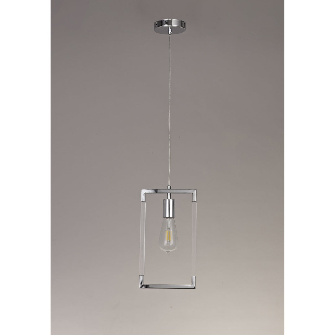 Diyas IL32780 Canto Single Rectangle Pendant 1 Light E27 Polished Nickel/Acrylic