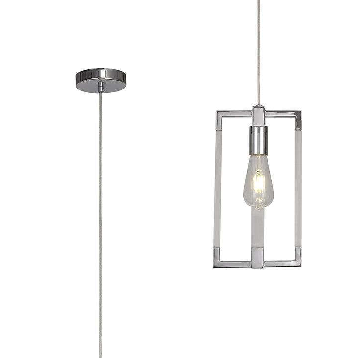 Diyas IL32781 Canto Double Rectangle Square Pendant 1 Light E27 Polished Nickel/Acrylic