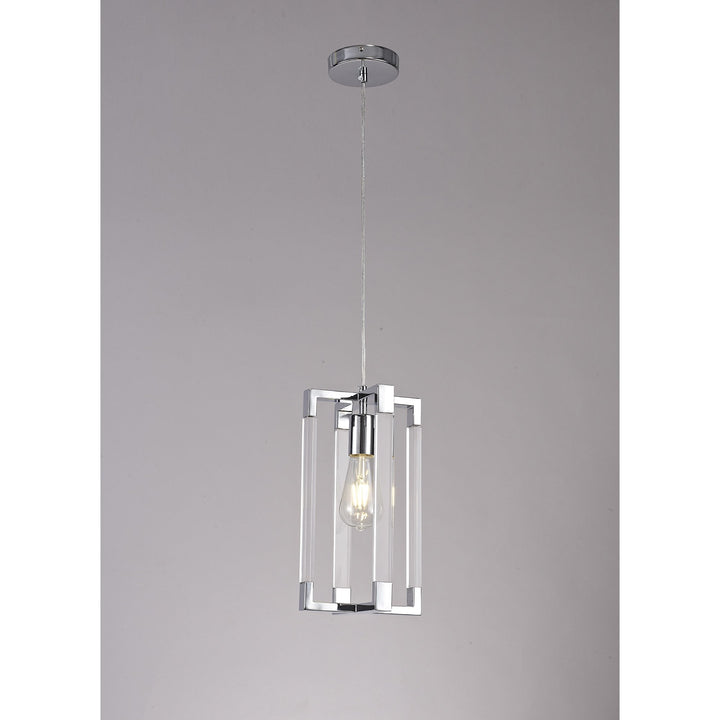 Diyas IL32781 Canto Double Rectangle Square Pendant 1 Light E27 Polished Nickel/Acrylic