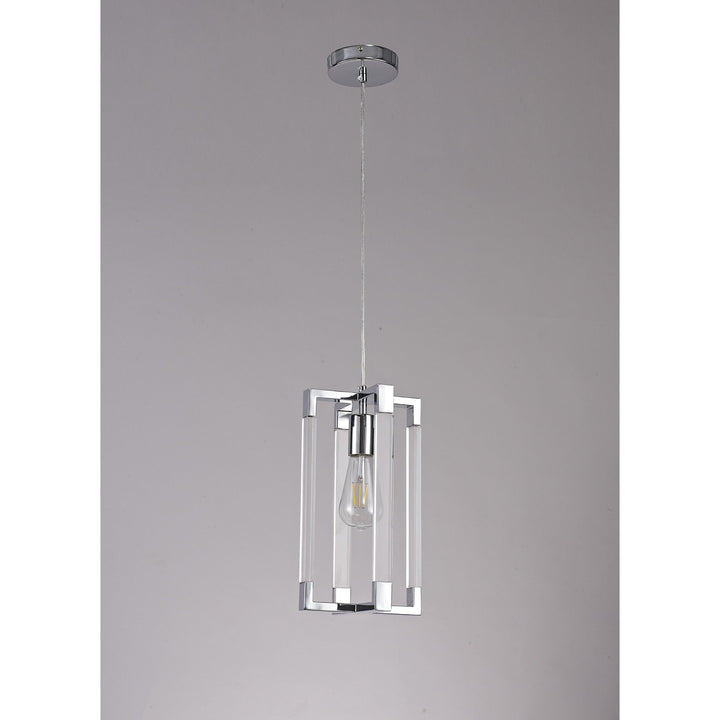 Diyas IL32781 Canto Double Rectangle Square Pendant 1 Light E27 Polished Nickel/Acrylic