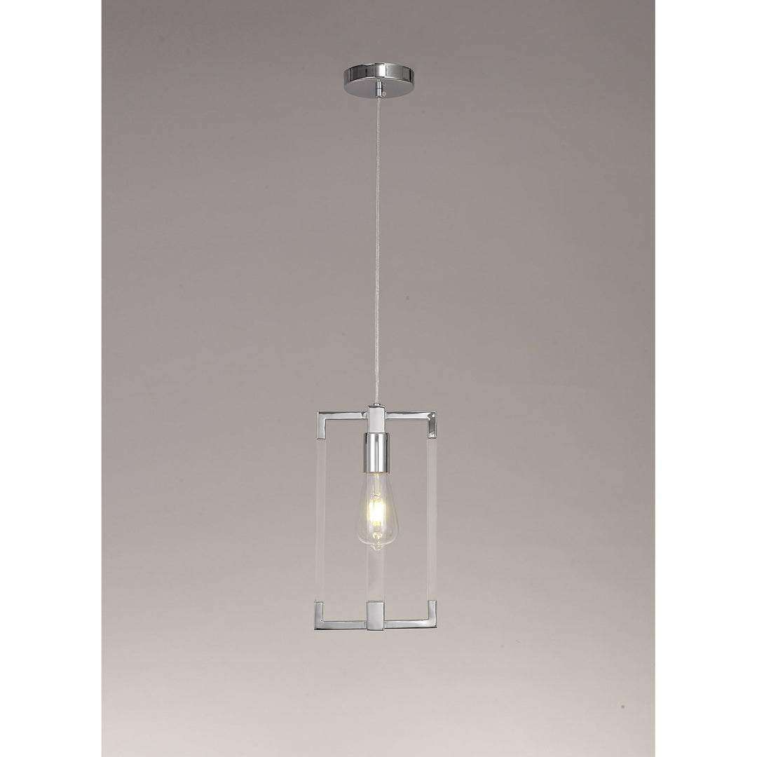 Diyas IL32781 Canto Double Rectangle Square Pendant 1 Light E27 Polished Nickel/Acrylic