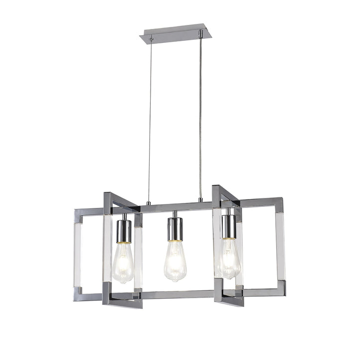 Diyas IL32782 Canto Rectangular Pendant 3 Light E27 Polished Nickel/Acrylic