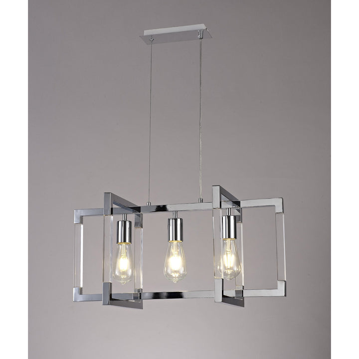 Diyas IL32782 Canto Rectangular Pendant 3 Light E27 Polished Nickel/Acrylic