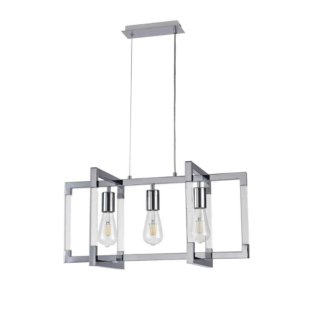 Diyas IL32782 Canto Rectangular Pendant 3 Light E27 Polished Nickel/Acrylic